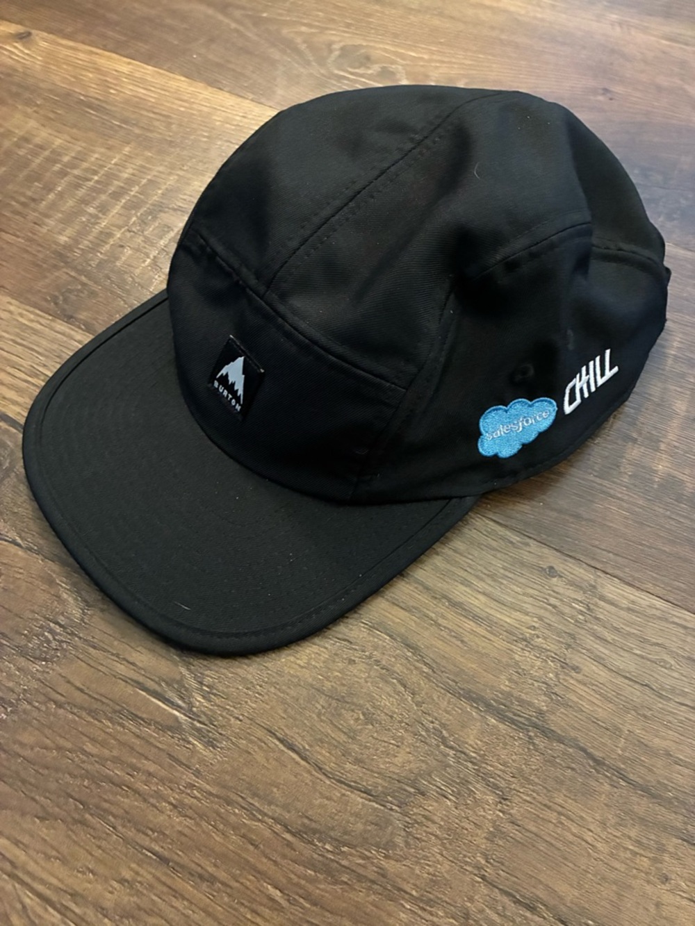 Burton Black Five-Panel Cap with Blue Cloud Patch